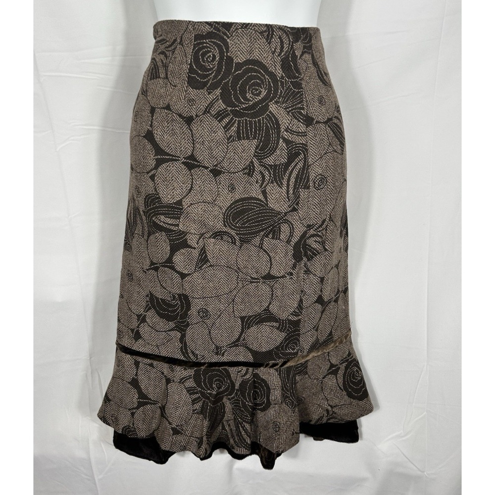 Womens Wool Blend Velvet Burnout Skirt Size 14 Brown Boho‎ Forest Fairy Grunge